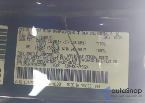 2024 Toyota Tacoma Sr5 4Wd из США, поврежденный, VIN 3TMLB5JN7RM037250